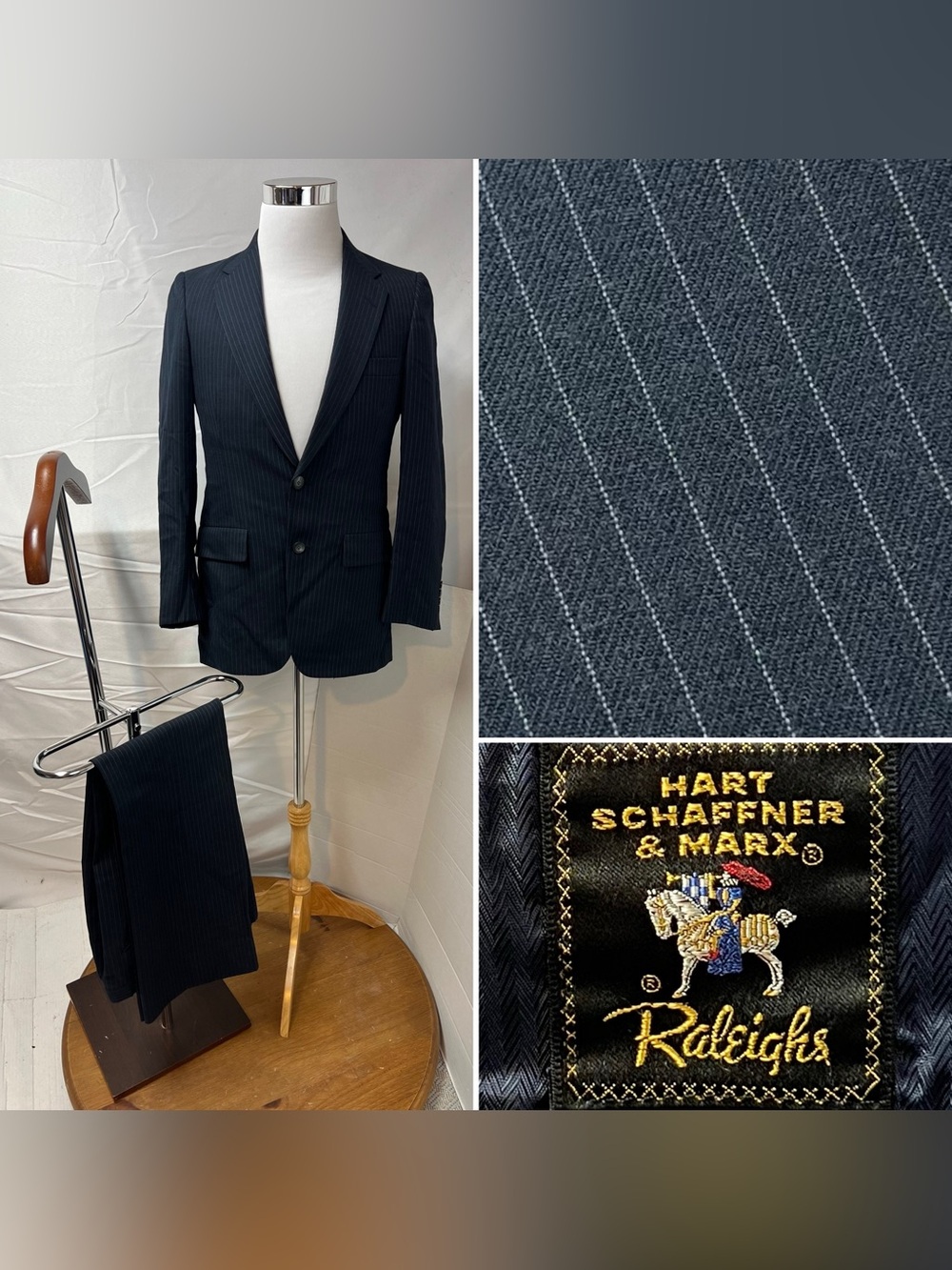 Hart Schaffner Marx Vintage Men's 36 Blazer 29x29 Pants Navy Pinstripe Suit